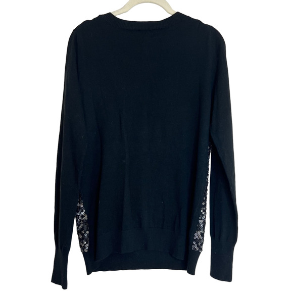 Express Womens Lightweight Sweater Medium Black Sequined Front - Picture 3 of 5